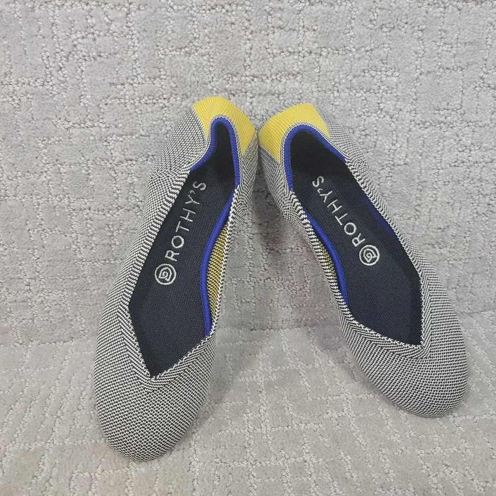 Rothy's Black & White Knit Flats with Blue and Yellow Trim
